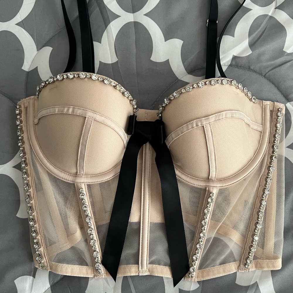 Victoria’s Secret Rhinestone Nude/Black Bustier
